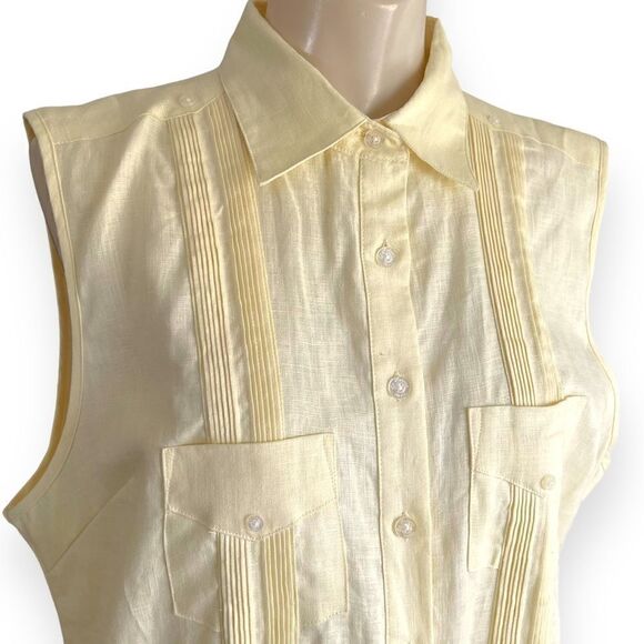 La Habana Miami Linen Cubavera Guayabera Cuban Style Sleeveless Shirt Dress - Picture 11 of 15